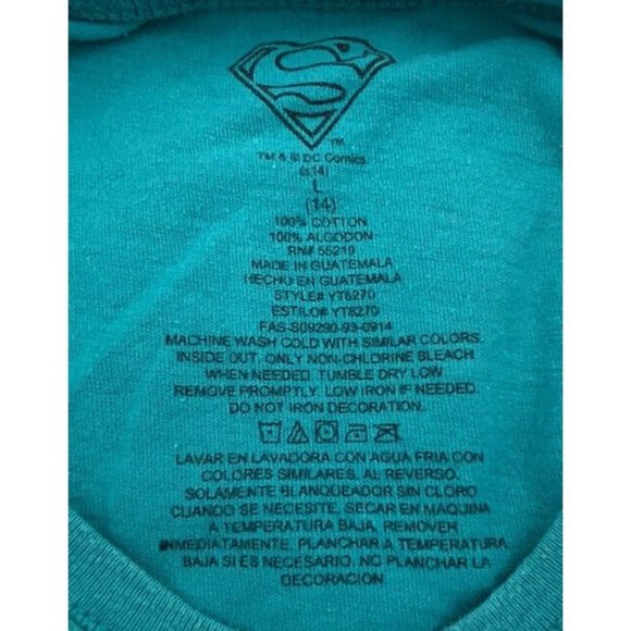 Girls Size 14 Large Teal Supergirl, Dc Comics Tee Shirt Stars Casual School - Picture 5 of 10